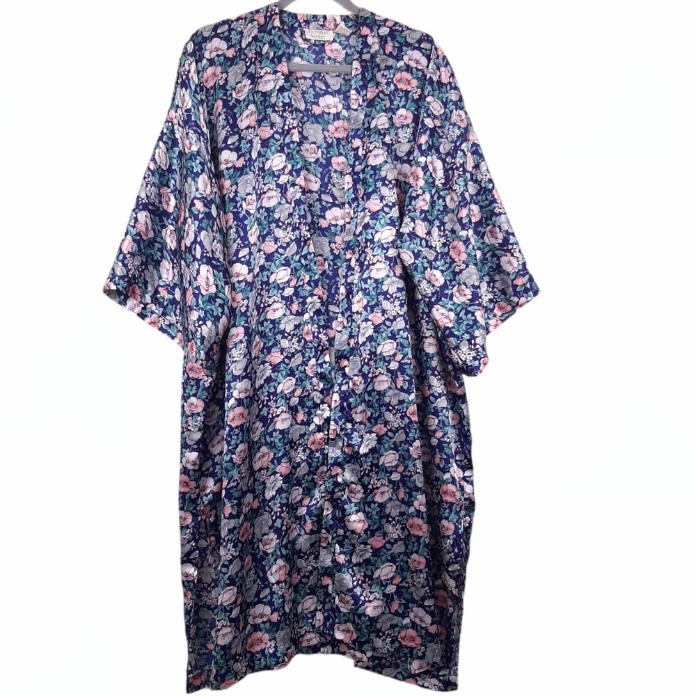 Victoria's Secret Vintage Gold Label Blue Floral Robe Kimono One Size Fits All